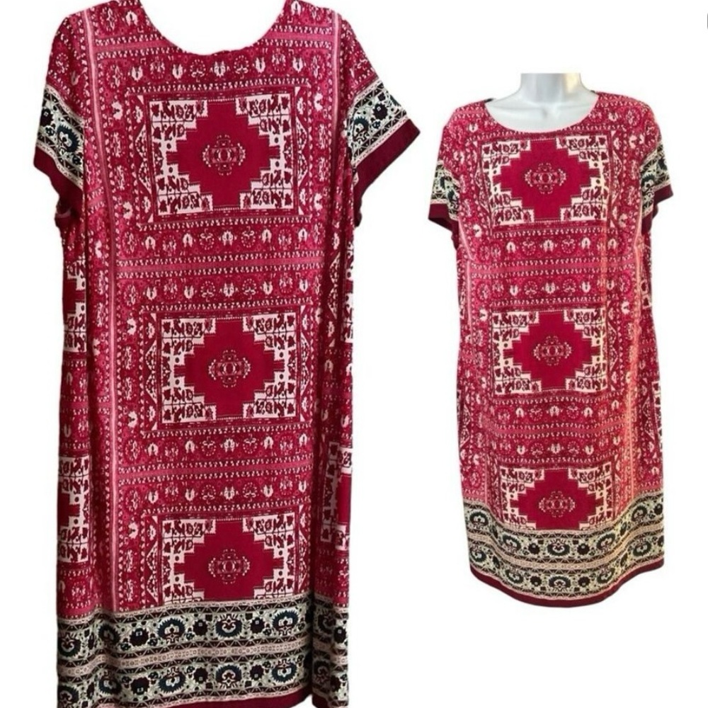 London Times Hot Pink and White Patterned Midi Dress